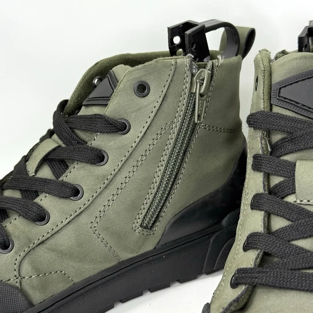 Zara Kids 35 EU Olive Green High Top Sneakers Zip Lace Boots Black Sole